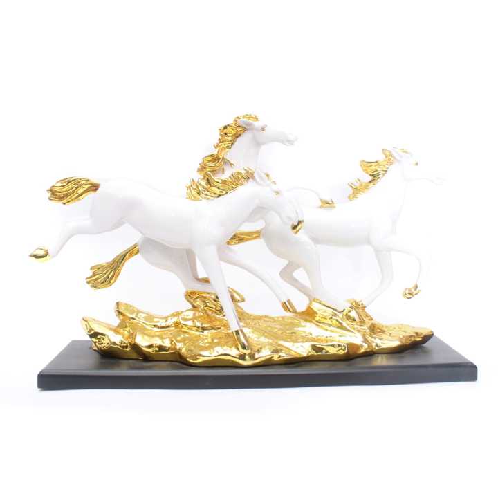 White/Golden Running Horse Ceramic Statue 7inch