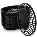 JAERBEE 48Pcs Plastic Basket Serving Tray French Fries Basket Oval Fast Food Tray Restaurant Bar Fries Food Service Tray Black. 