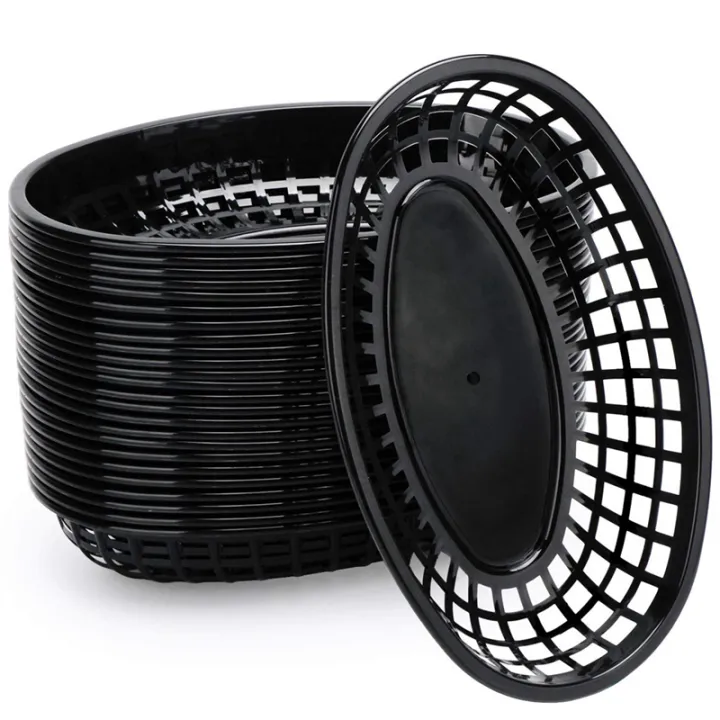 JAERBEE%2048Pcs%20Plastic%20Basket%20Serving%20Tray%20French%20Fries%20Basket%20Oval%20Fast%20Food%20Tray%20Restaurant%20Bar%20Fries%20Food%20Service%20Tray%20Black%20-%20Image%202