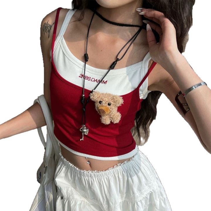 83810#%20Summer%20Hottie%20Thread%20Two%20Camisole%20Versatile%20Printed%20Double%20Strap%20Bear%20Pendant%20Beautiful%20Back%20Woman%20-%20Image%205