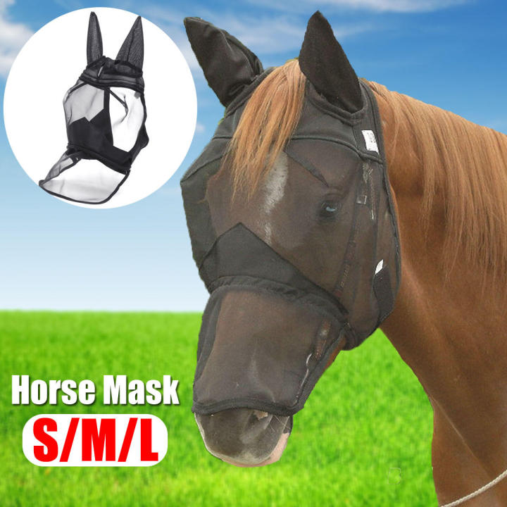 Luxury horse fly mask ear net mosquito proof zipper pony/snake/spur