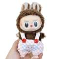 Clothing Only] 17cm Blind Box Doll Keychain Labubu Plush Toy Clothes Pink and White Plaid Overalls Cute. 