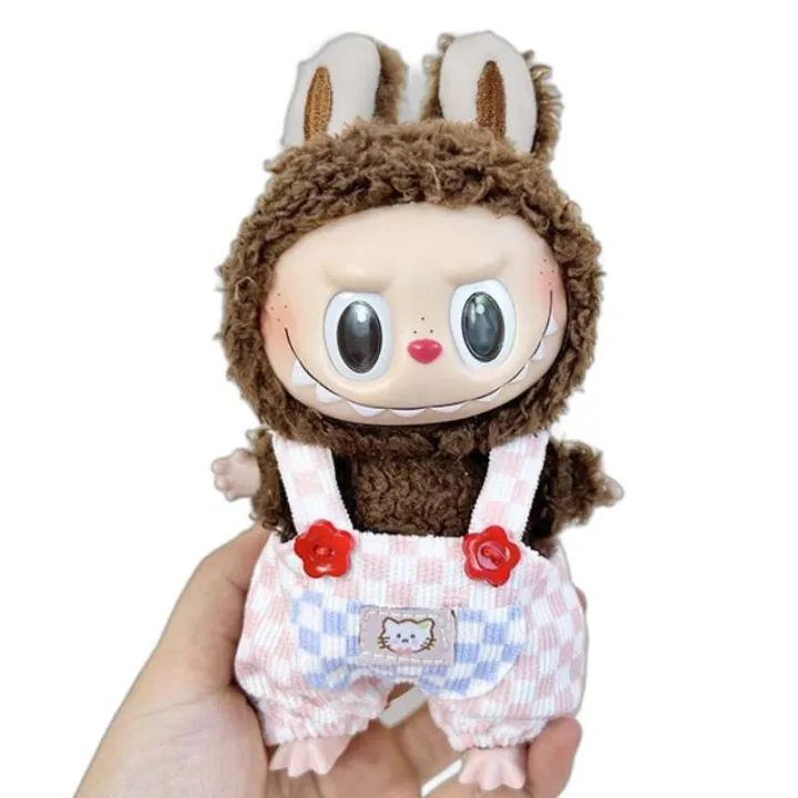 Clothing%20Only%5D%2017cm%20Blind%20Box%20Doll%20Keychain%20Labubu%20Plush%20Toy%20Clothes%20Pink%20and%20White%20Plaid%20Overalls%20Cute%20-%20Image%205