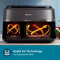 Philips Air Fryer NA352/0, 9L Capacity,2750 Watt, Dual Basket 6 L & 3 L , 8 Preset Menus, Intuitive Touch Control, 90% Less Oil, 500+ Recipes, Extra Large. 
