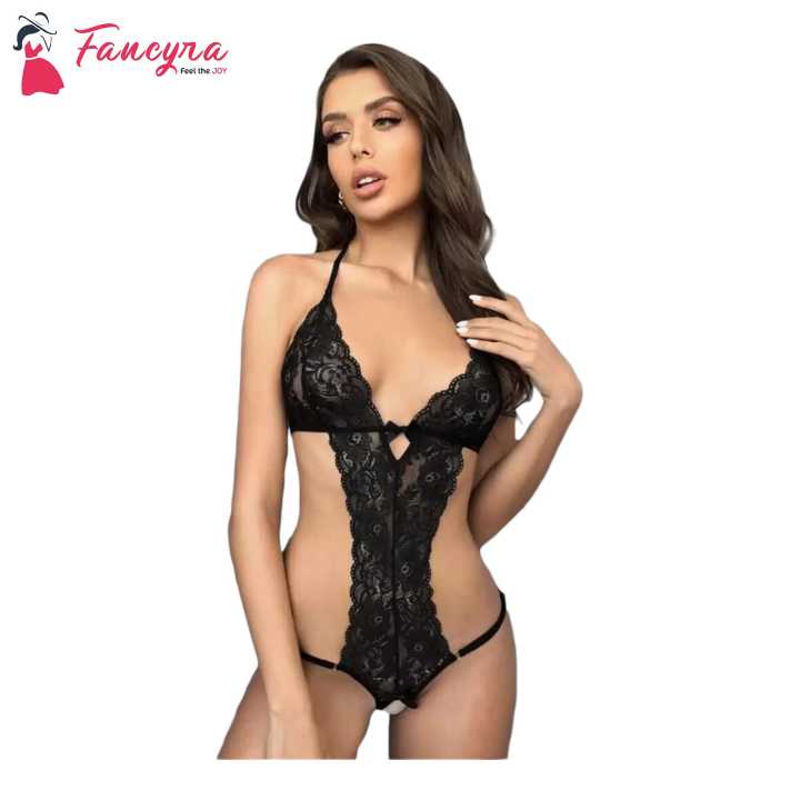 Fancyra Womens Sexy One Piece Lingerie Free Size Black Color