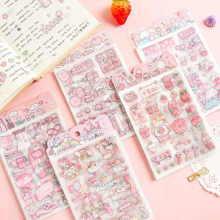 RHS Online 4 Sheets Cartoon Stickers Journaling Cute Girly PET Stickers ...