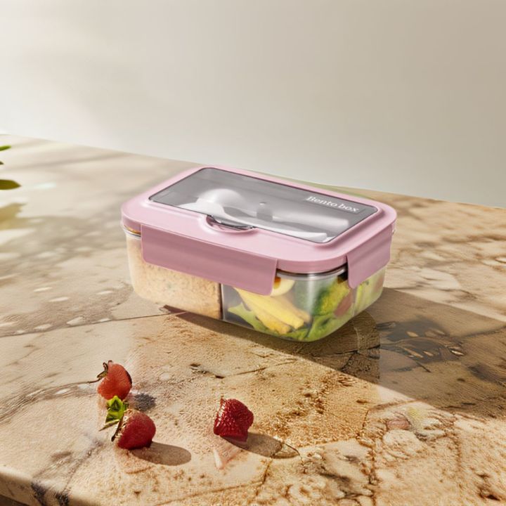 Container Plastic Microwave Plus Cutlery 2/3 Compartment Lunch Box with 2025 New Spoon and Fork Leak Proof Lunch Heat Tolerance Picnic Box Worker
