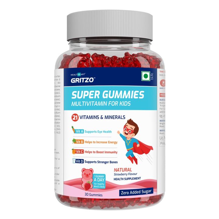 HealthKart Kids Multivitamin Gummies with 21 Vitamins & Minerals Zero Added Sugar Natural Strawberry Flavor