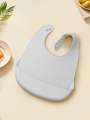 1pc Baby Silicone Bib Gray Solid Color Soft Waterproof Easy To Clean Food Grade Bpa Prevents Dirty Clothes BPA Free. 