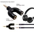Black U-Shape 3.5 mm Audio Headphones with Mic & 2-Male to 1-Female Jack Splitter. 