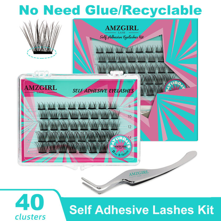 AMZGIRL LASH DIY Eyelashes Kit 144pcs Cluster Lashes D Curl 8-16mix Waterproof Bond and Seal Lash Glue Remover Lash Extension