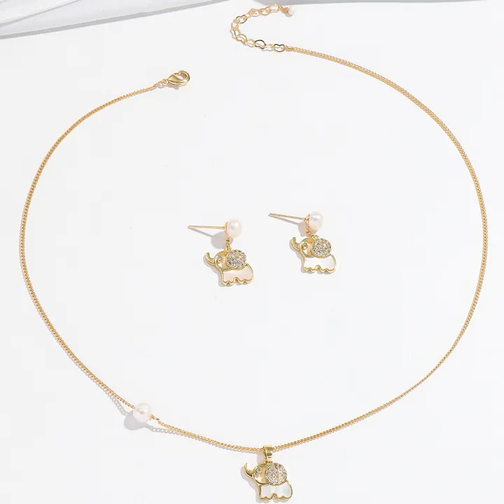 %E3%80%90Mega%20Sale%E3%80%91Women's%20New%20Style%20National%20Style%20Elephant%20Necklace%20Natural%20Freshwater%20Pearl%20Earrings%20suit%20Clavicle%20-%20Image%204