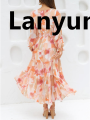 Lanyun 2025 New Women's Long Sleeve Bohemian Floral Maxi Dress Style Sales promotion Beach Tassel Dress V-Neck Elegant Dresses Mature Women. 