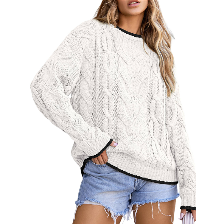 Women'S%20Fall%20Winter%20Fashion%20Round%20Neck%20Long%20Sleeve%20Colorblock%20Sweater%20Tops%20Chunky%20Knit%20Pullover%20Sweaters%20-%20Image%202
