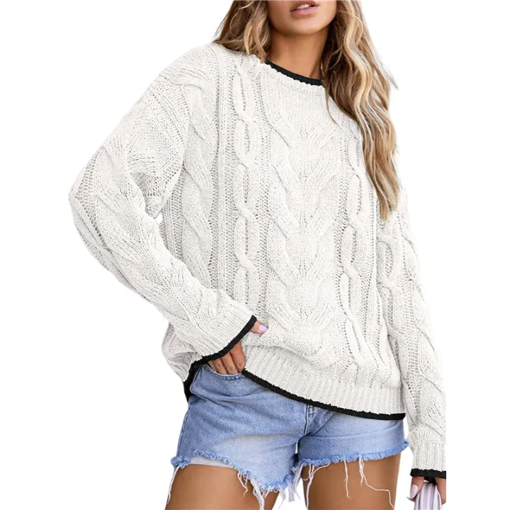 Women'S%20Fall%20Winter%20Fashion%20Round%20Neck%20Long%20Sleeve%20Colorblock%20Sweater%20Tops%20Chunky%20Knit%20Pullover%20Sweaters%20-%20Image%202