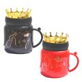 Crowned Black/Red King Queen Printed Couple Ceramic Cup. 