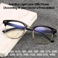 Blue Ray Cut Prescription Power Glasses Finished Unisex Retro Black Clubmaster Frame Prescription Spectacles. 