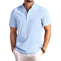 Men Casual Henley Tee Shirt Short Sleeve Band Collar Summer Beach Textured T-Shirt. 