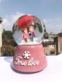 Pink Colored True Love Printed Couple Design Water Globe/Water Ball/Showpiece For Valentine. 