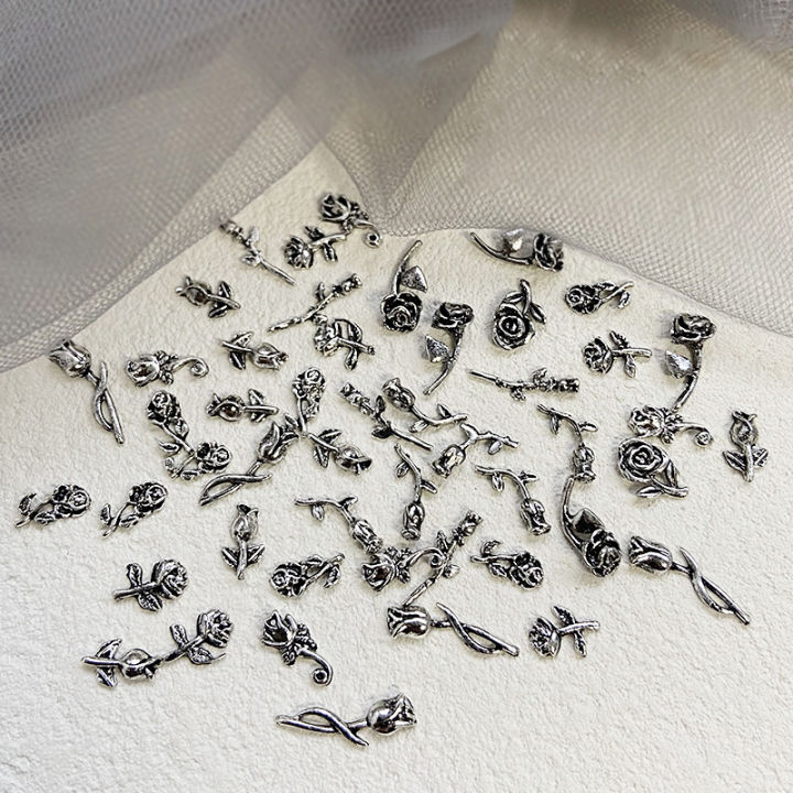 10PCS%203D%20Rose%20Nail%20Art%20Ornament%20Alloy%20Nail%20Art%20Charms%20DIY%20Craft%20For%20Nail%20Decoration%20Silver%20Retro%20Flower%20Nail%20Charm%20Jewelry%20Salon%20Fengshi%20-%20Image%207