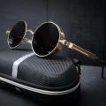 Golden Metal Round Circle Frame Sunglasses For Men. 