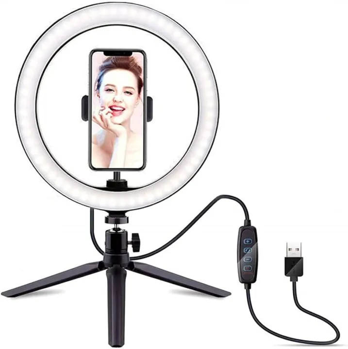 26CM%20Selfie%20Ring%20Light%20with%20Tripod%20Stand,%20Cell%20Phone%20Holder%20Dimmable%203%20Light%20Modes%20-%20Image%205