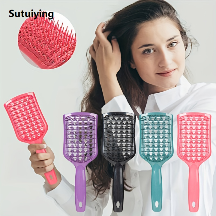 Sutuiying 2pcs/set hair brush Hollow Multi Teeth Comb Diamond Fluffy High Portable Head Top Tool Dry Dual Massage Scalp Hairdressing tools