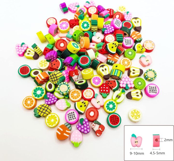 Polymer Clay 10Pcs Random Fruit Beads For Jewelry Making- 10Mm