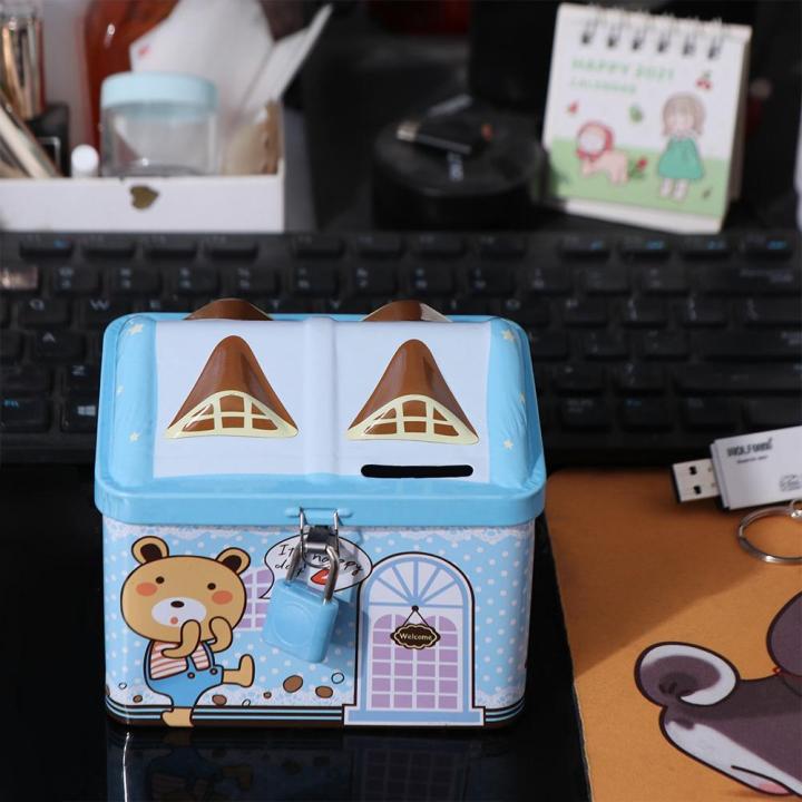 Currency Box Metal House Shape Cute Creative House Coin Box with Key ...
