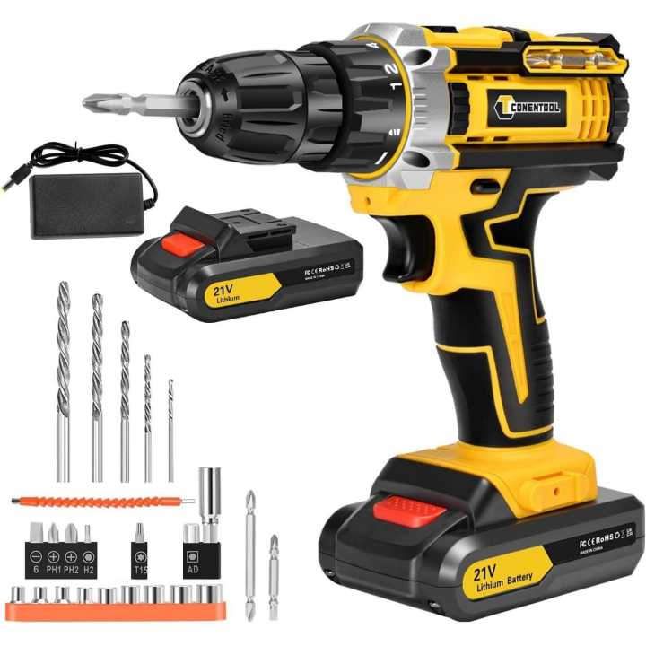 21V Cordless Drill Driver Set, Electric Screwdriver with 2X
