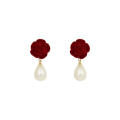 red Vintage earrings Delicate Fashionable design earrings Water drop shape Elegant Rose flower earrings for Party Wedding Casual wear Gift for women Fashion accessory. 