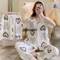 DISICHEN Three-Piece Set Women Sleepwear Silk Short-Sleeved Trousers Pajamas Ladies Cartoon Bear Cherry Lapel Cardigan Nightwear 2025 New. 