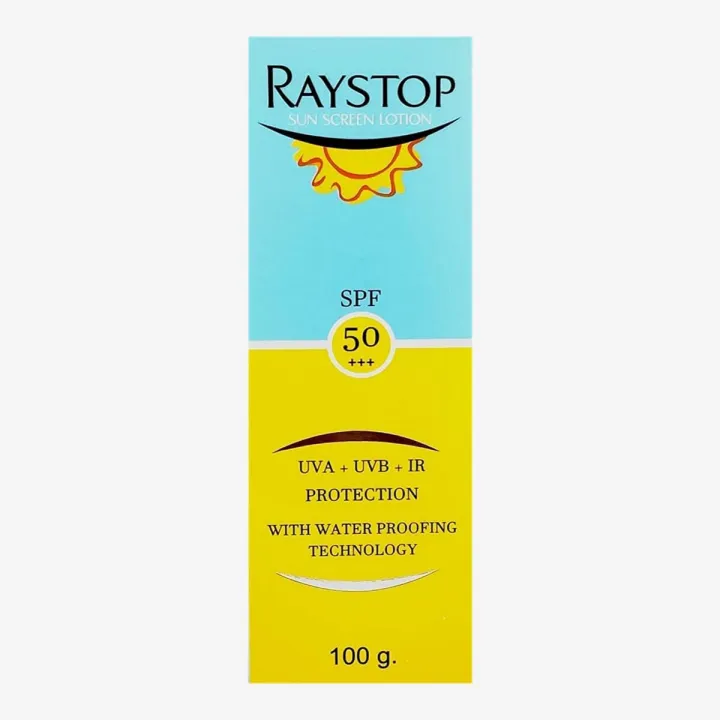 Raystop%20Sunscreen%20Lotion%20SPF%2050+++,%20UVA+UVB+IR%20Protection,%20With%20Water%20Proofing%20Tecnology,%20100gm%20-%20Image%202
