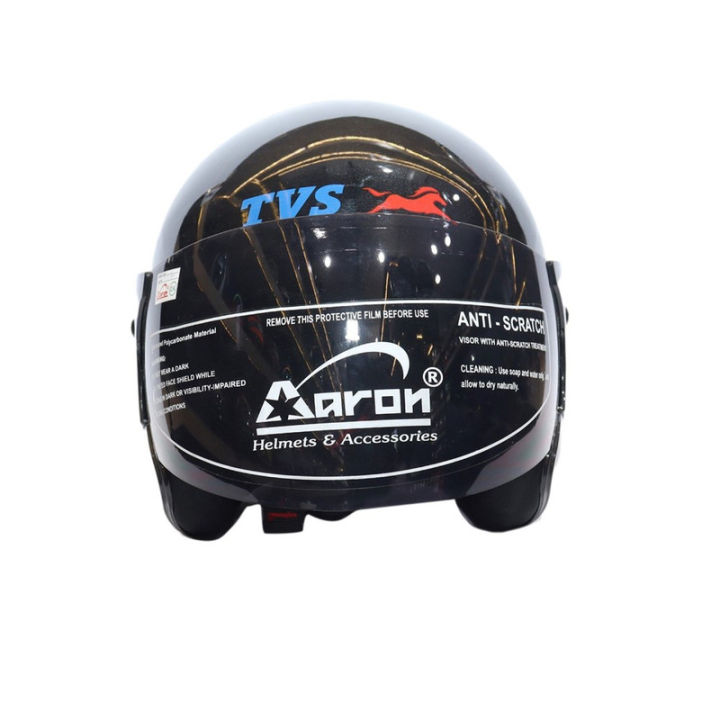 Aaron TVS Full Shining Black Single Visor Half Helmet L