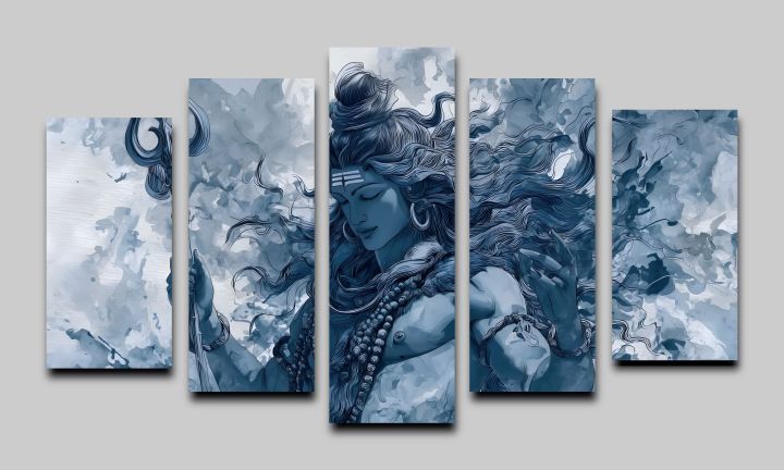 Lord%20Shiva%20Meditating%20Art%20%7C%20Blue%20Canvas%20Print-%205%20Piece%20-%20Image%203