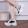 Korean Style Ladies Heel Sneakers Shoes Synthetic Leather Breathable Mesh Lining Rubber Sole Comfortable Ladies Footwear. 