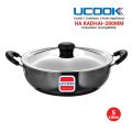 UCOOK Hard Anodised Induction Based Steel Lid Deep Kadhai 5 Litres. 