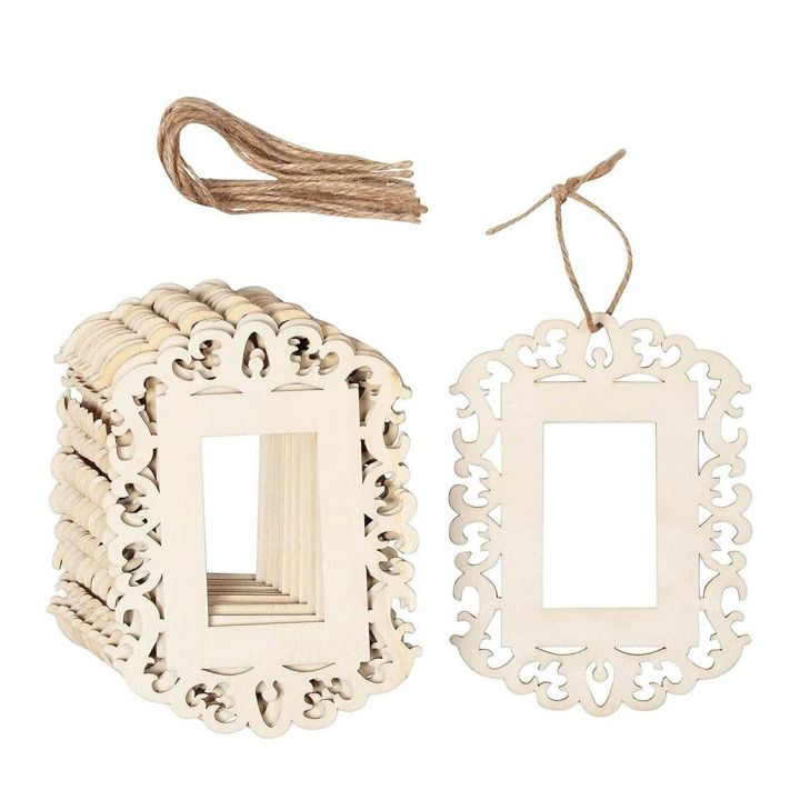 18 PCS Unfinished Blank Wooden Mini Picture Frames with Lanyard for Kids DIY Painting Display Photo Hanging Decoration