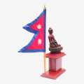 Wooden Buddha With Stand Nepal Flag Token. 