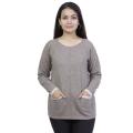 Round Neck Solid Mix Cashmere T-Shirt For Women. 