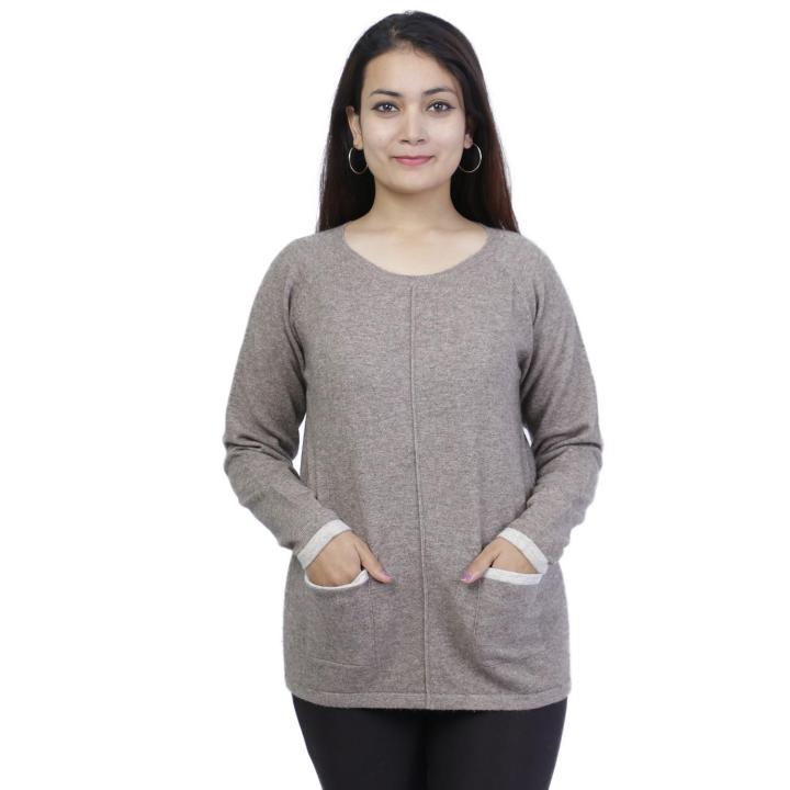 Round Neck Solid Mix Cashmere T-Shirt For Women