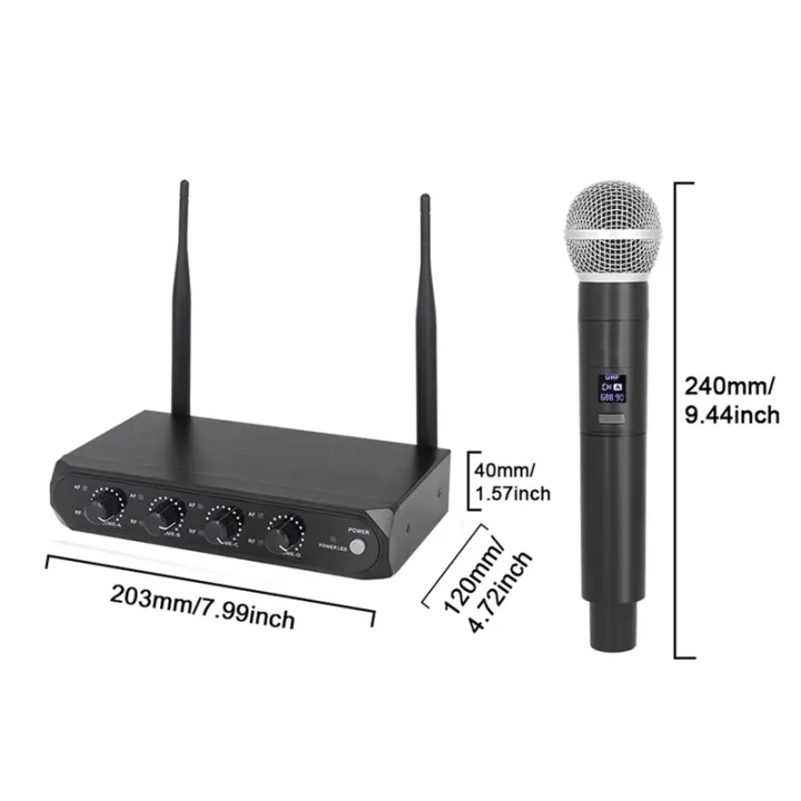 Professional%20Wireless%20Microphone%20System%20UHF%204%20Channel%20Fixed%20Frequency%20Handheld%20Device%20Black%20for%20Stage,%20Home%20Parties,%20Churches%20-%20Image%202