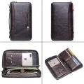 CONTACT'S Brand Cow Leather Men Casual Long Clutch Wallet Zipper Purse With Passport Holder Phone Case Card Holder. 