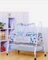 Blue Baby Cradle With Mosquito Net, Storage And Wheels. 