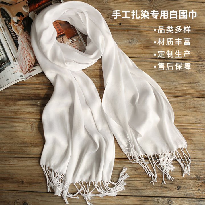 Tie-dye white cotton linen scarf for children hand-dyed cotton tassel scarf printed polyester shawl travel gifts