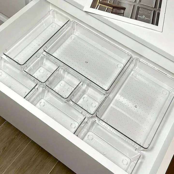 7PCS/Set Desk Organizers Set Plastic Bathroom Makeup Clear Transparent Storage Box Drawer Organizer