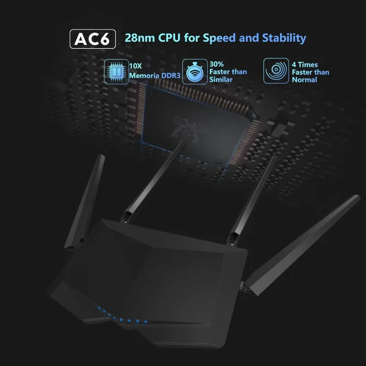 Tenda%20AC1200%20Smart%20Wi-Fi%20Router,%20High%20Speed%20Dual%20Band%20Wireless%20Internet%20Router%20With%20Smart%20APP,%204%20x%20100%20Mbps%20Fast%20Ethernet%20Ports%20AC6%20Black%20-%20Image%203
