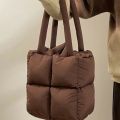 New Nylon Cloth Puffy Shoulder Bag Large Capacity Quilted Down Feather Handbag Soft Padded Space Cotton Shopping Tote. 