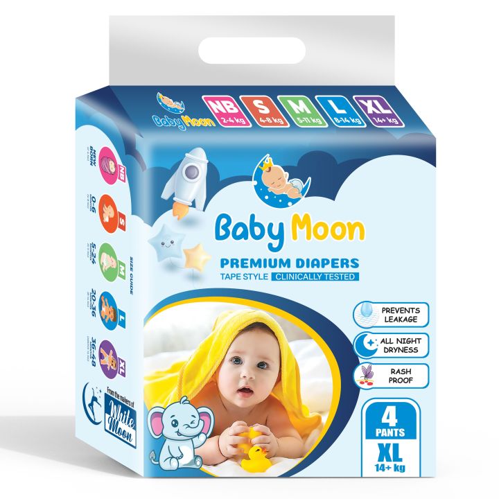 Babymoon Premium Baby Diapers Extra Large Size 4pcs/pkt.