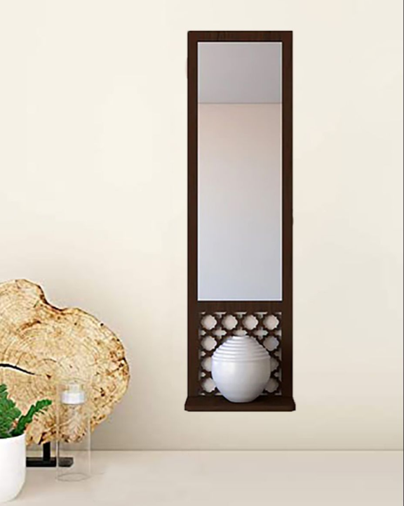 Ressence Enterprises Mirror Shelf Wooden Pot Holder Home Office Wall Decor In Brown 1 Pcs  Wooden Wall Mounted Pot Holder With Mirror